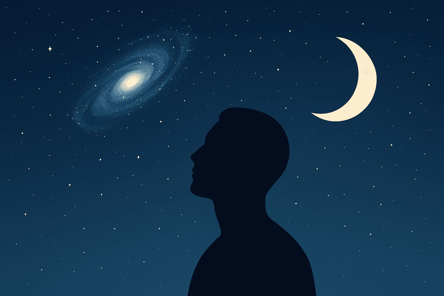 a minimalist silhouette of a human looking at the cosmos